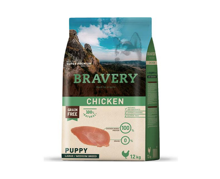 BRAVERY - Puppy Chicken - Formatos 4 Kg y 12 Kg